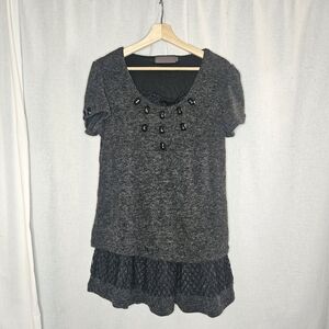 Pretty Angel gray short sleeveTunic with black gems and net skirting size L